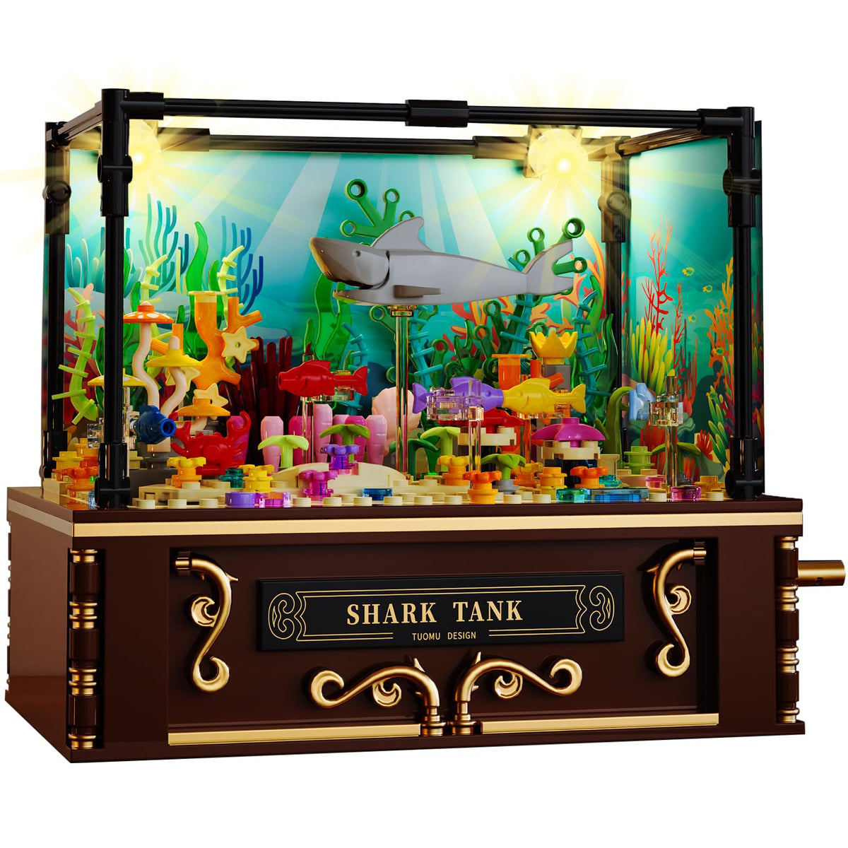 Fistone fish shark tank assembly with rotatable fish for educational ocean play