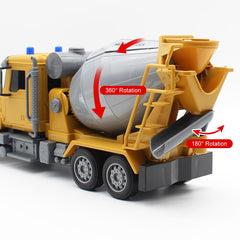 Fistone RC cement mixer truck top view emphasizes compact, portable size for easy storage.