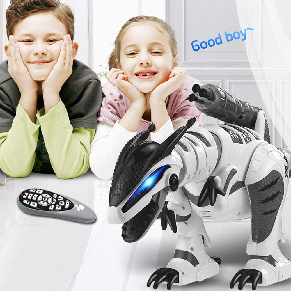 Fistone RC Robot Dinosaur tail wag highlights lively movement and interaction.