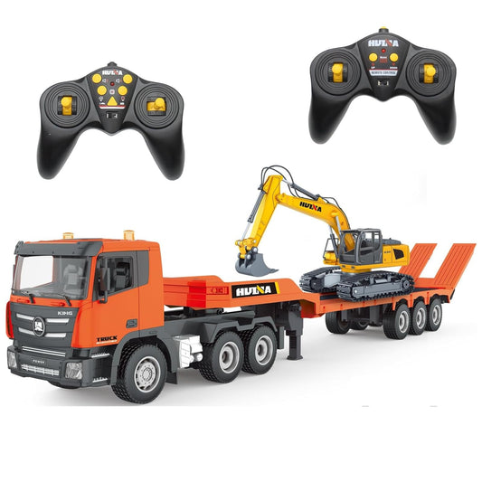 Fistone RC semi truck and excavator set front view for immersive play and realism