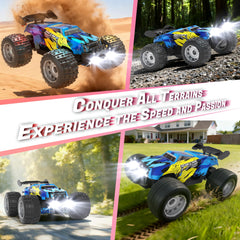 Fitrobust monster truck on all-terrain tires conquering grass and sand.