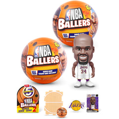 Five Surprise NBA Ballers Series 2 capsule with a collectible player for display.