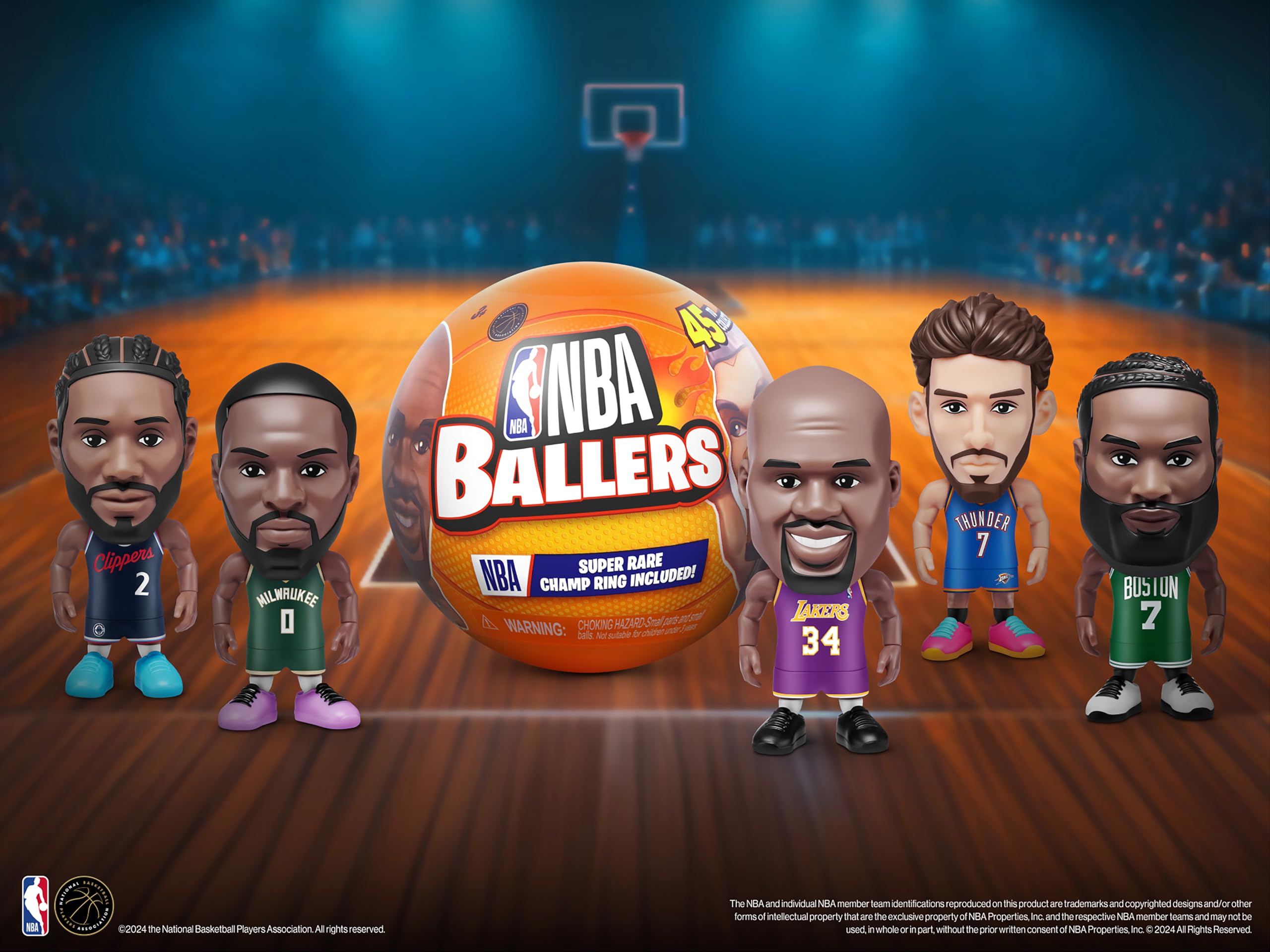 Five Surprise NBA Ballers Series 2 court-puzzle pieces help complete a mini court.