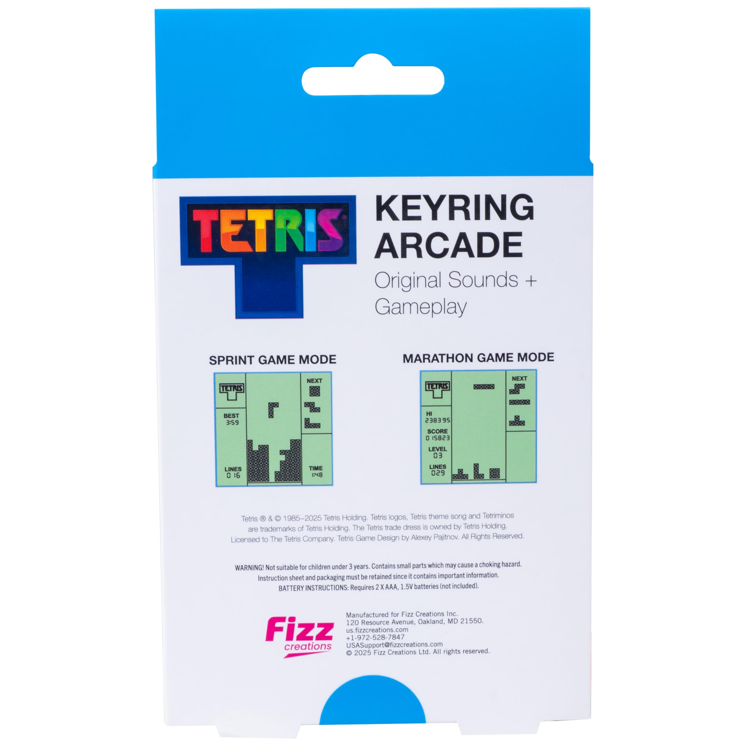 Fizz Creations Tetris keyring arcade controls closeup emphasizes responsive buttons for quick moves.