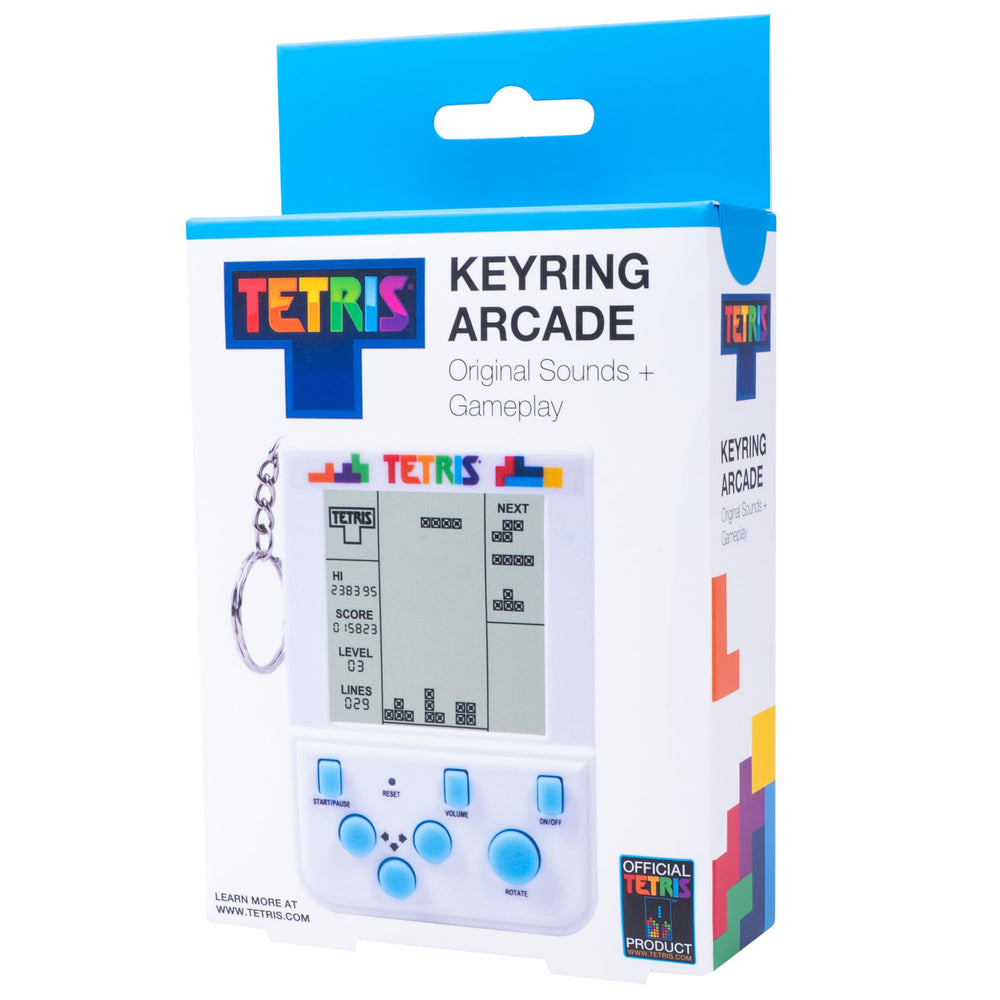 Fizz Creations Tetris keyring arcade in-hand shot suggests easy pocket gaming during commutes.
