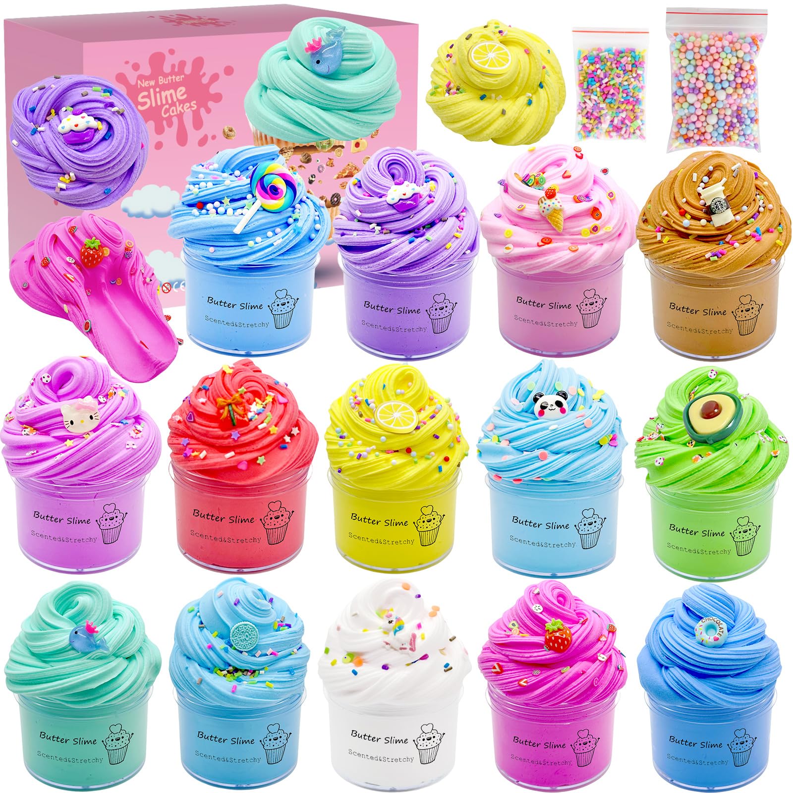 FJAZUFSA butter slime pack with 14 colors and charms for imaginative play