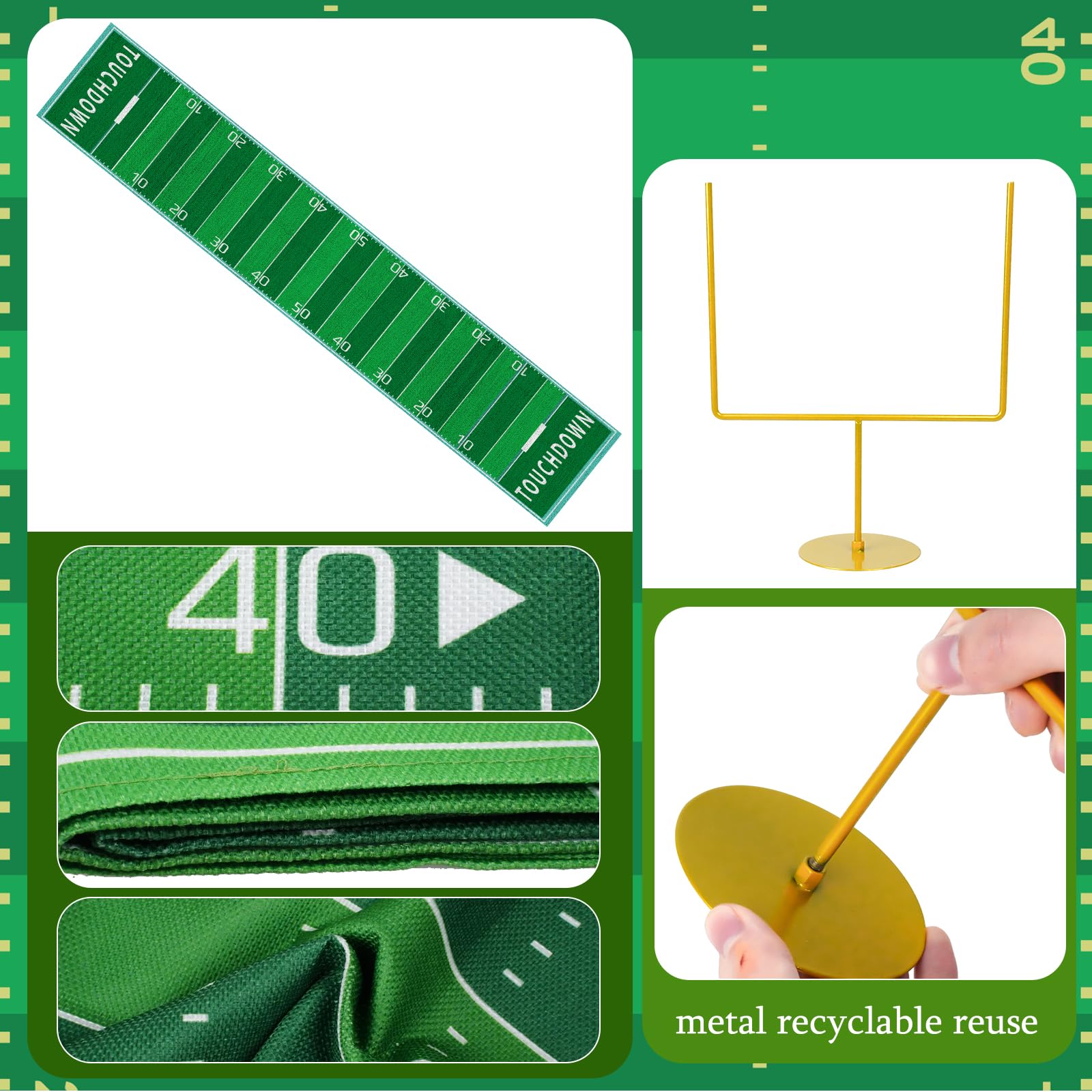 Fjoron football field design banner enhances sports party visuals.