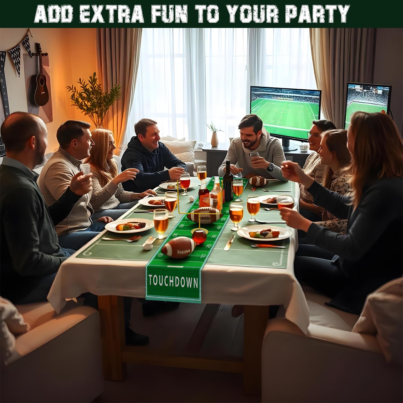 Fjoron football theme party decor kit creates cohesive celebration visuals.