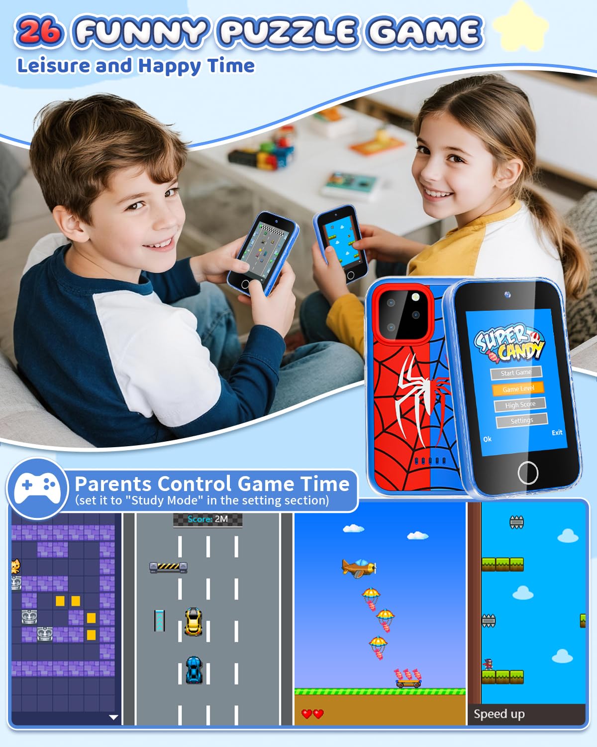 FKATEEN Kids Phone 3.5-inch habit tracker display supports routine building.