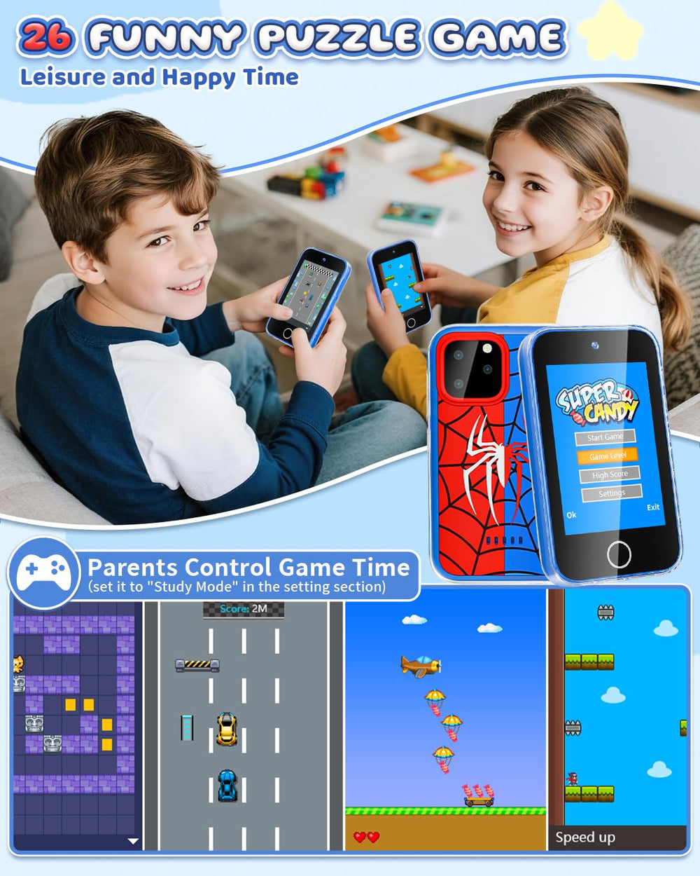 FKATEEN Kids Phone 3.5-inch habit tracker display supports routine building.