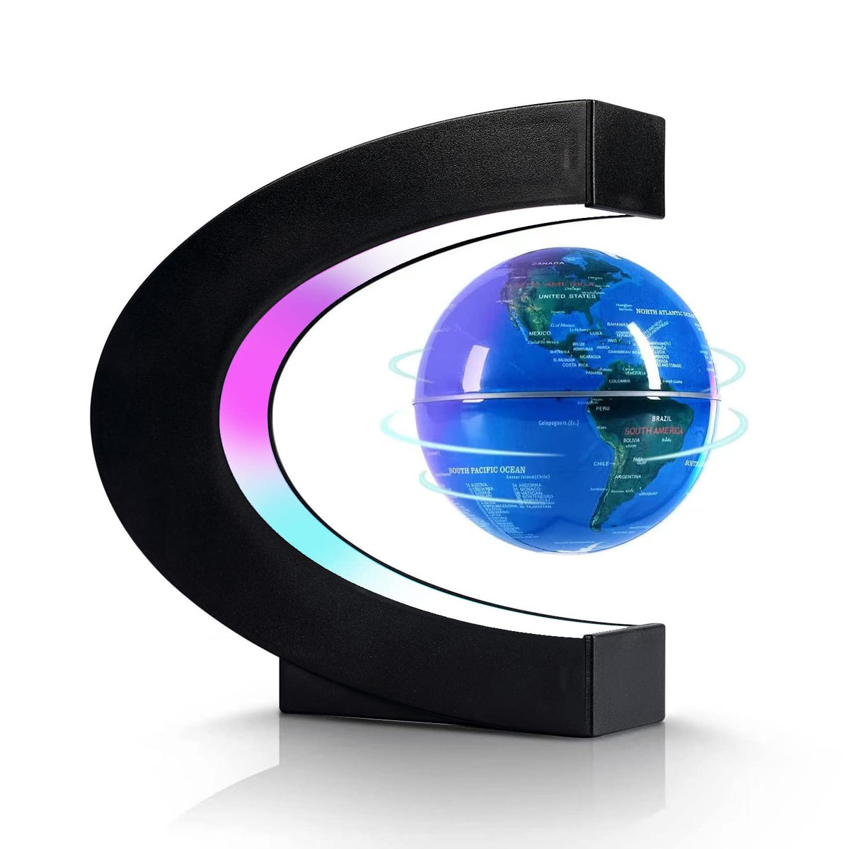 Flagest floating globe with LED lights creates a striking desk centerpiece for learning