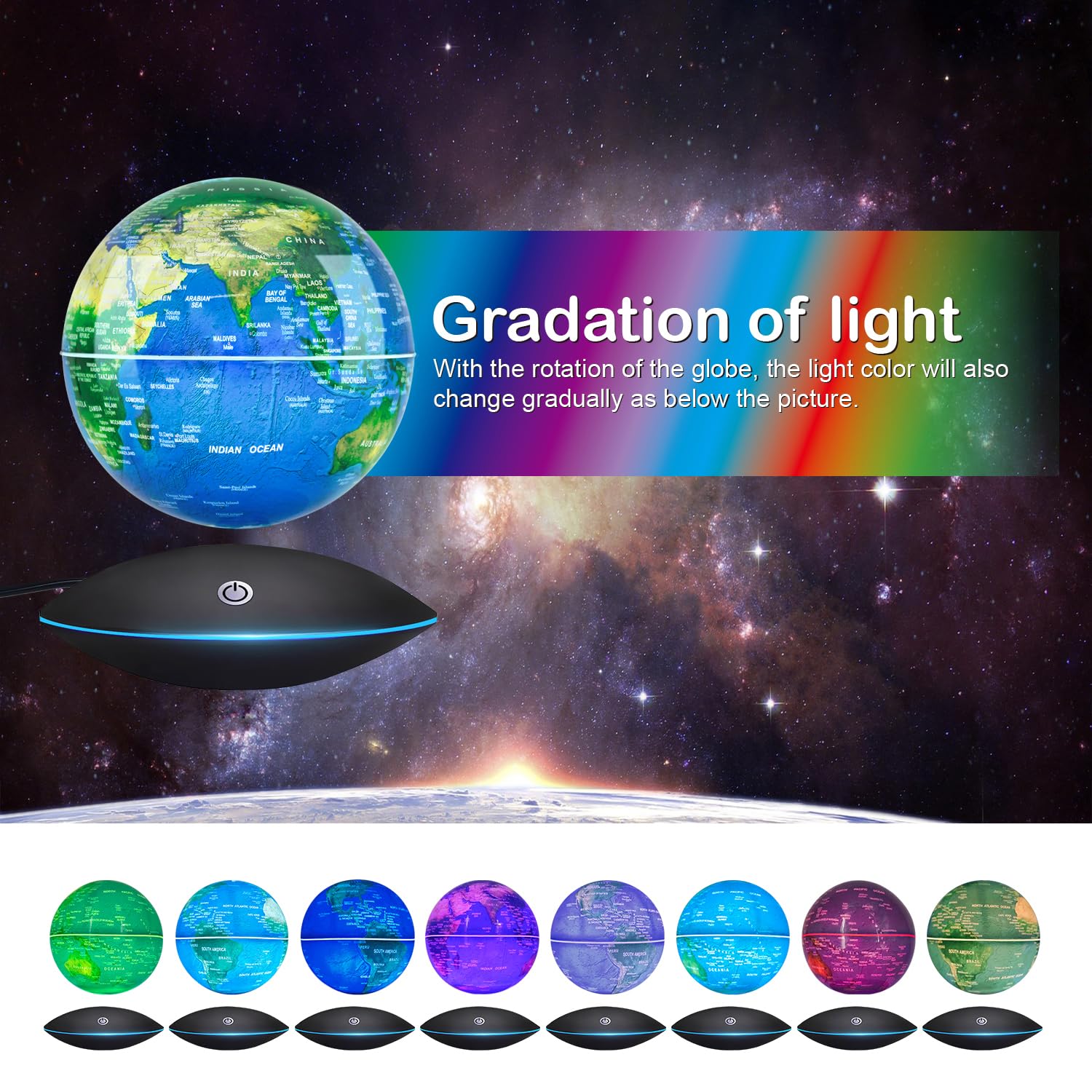 Flagest floating globe mid-air rotation adds kinetic interest to any space.
