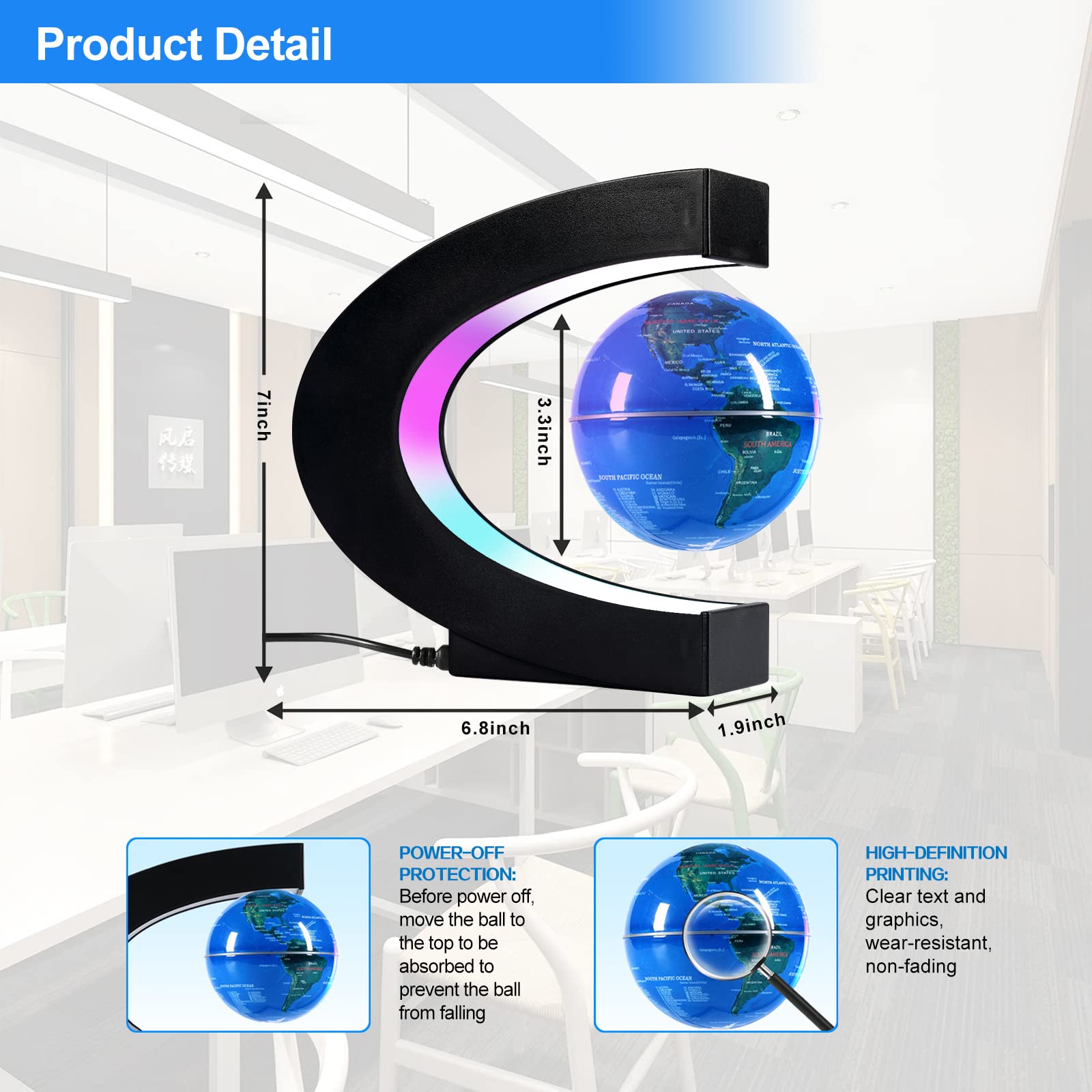 Flagest levitating globe in a C shape delivers captivating visuals for home offices