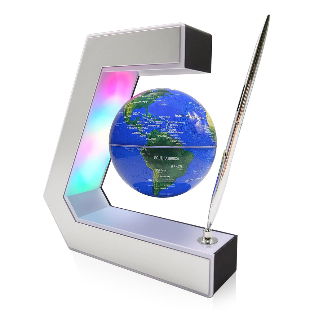 Flagest magnetic levitation globe with LED lights for a calming desk ambience.