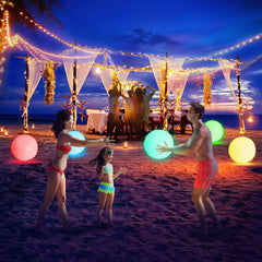 FLAMDYNO glow-in-the-dark beach ball enhances nighttime pool parties.