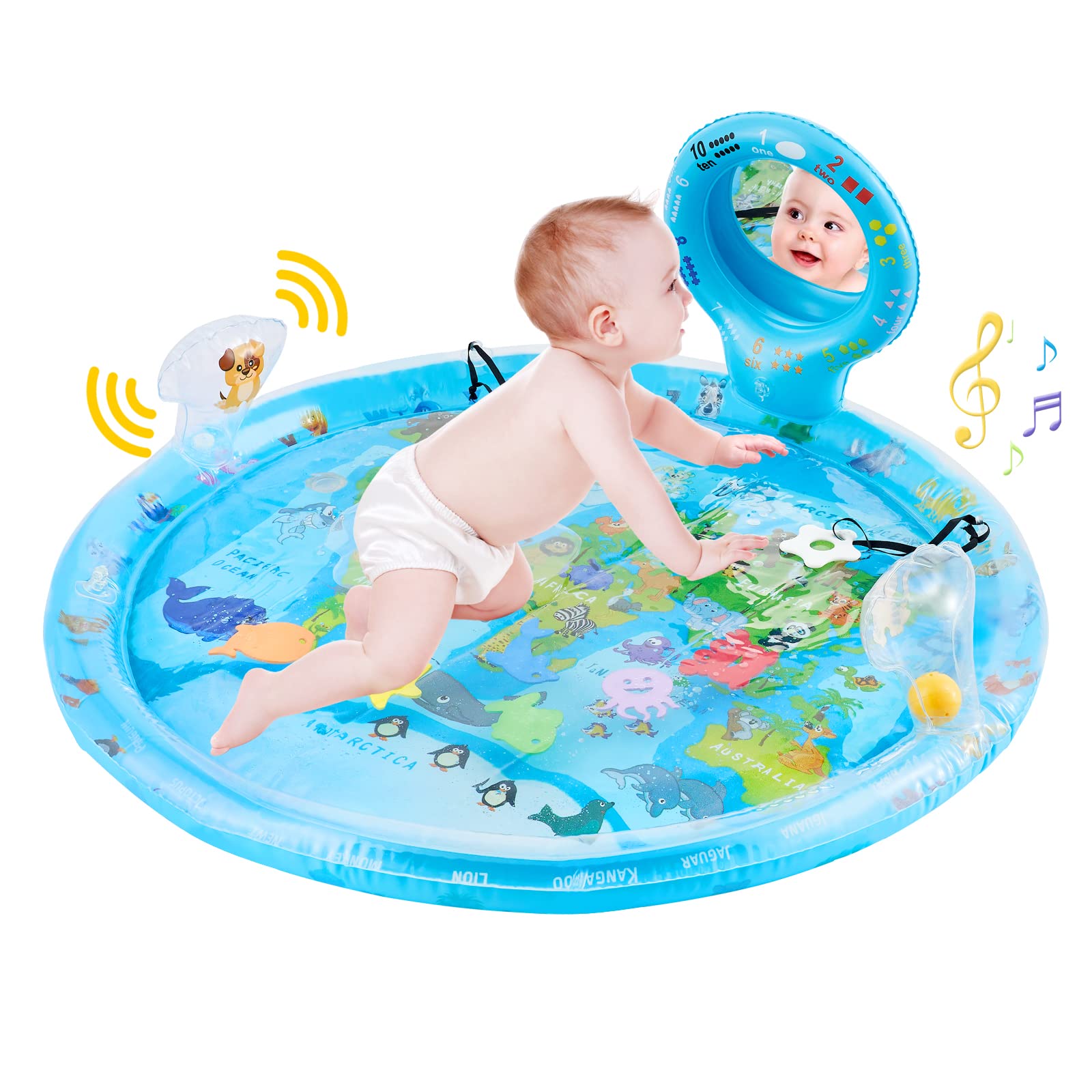 Flashbluer tummy time mat mirror-view aids self-recognition and visual tracking.