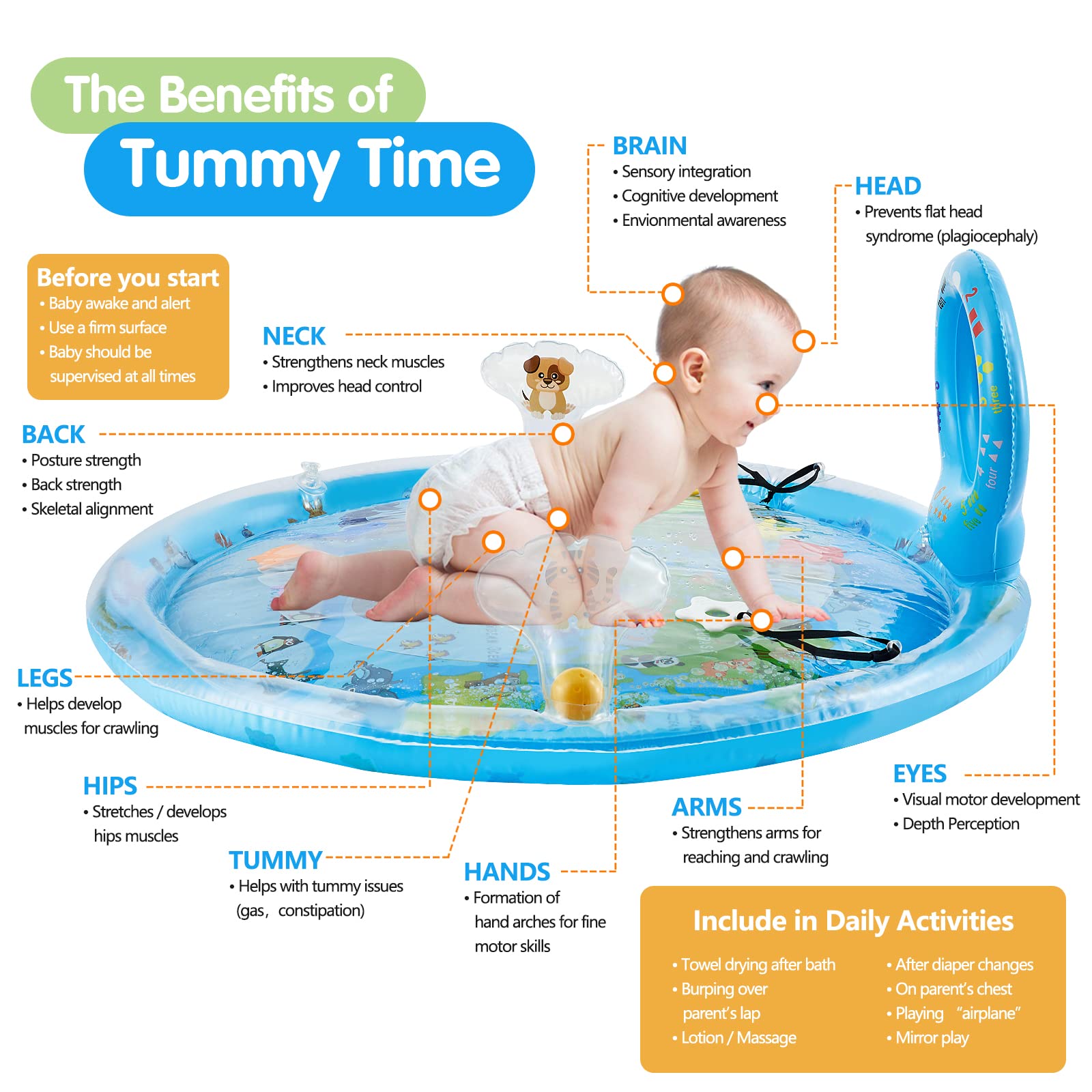 Flashbluer tummy time mat built-in rattle delivers engaging sounds for development.