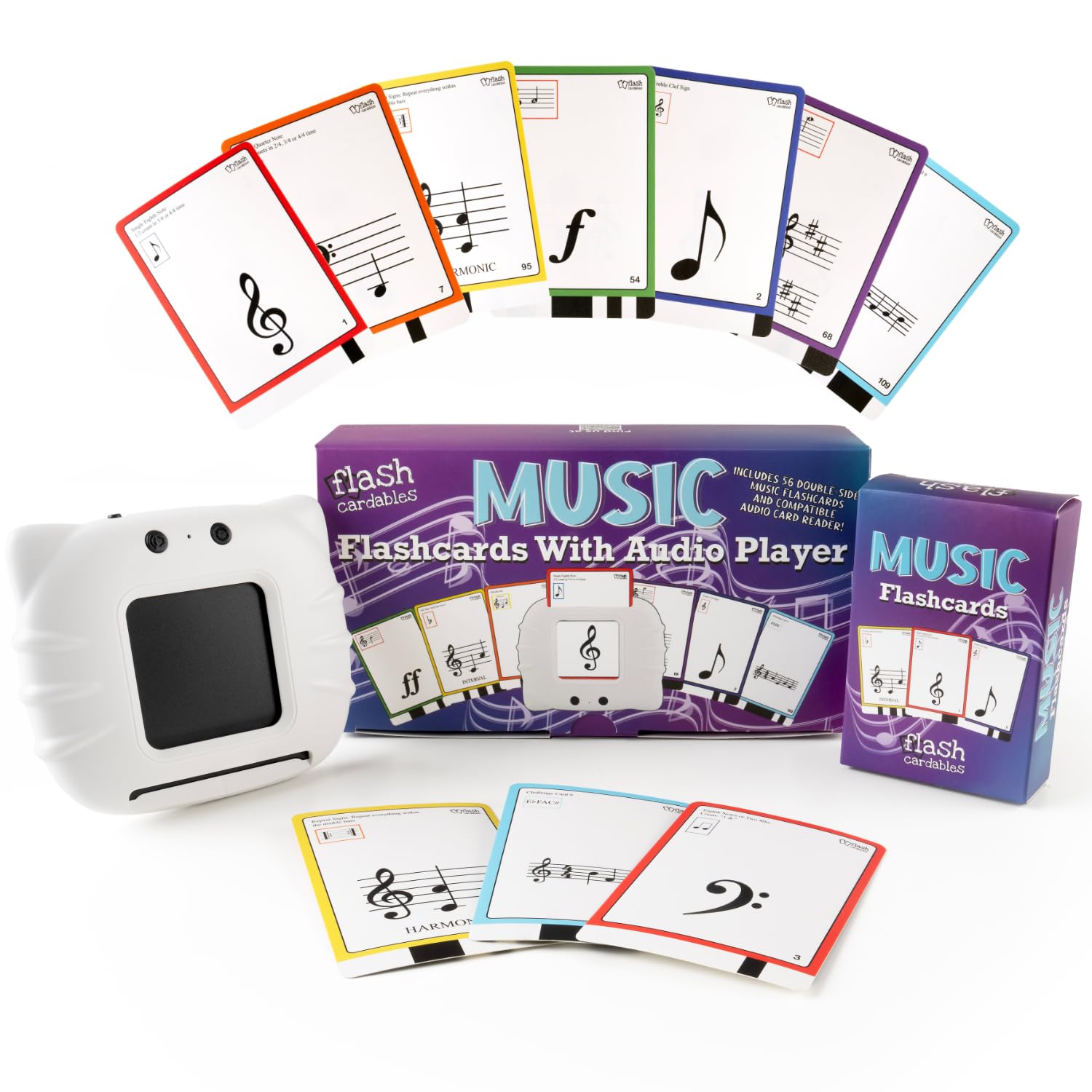 Flashcardables device interface enables interactive music theory practice anywhere.