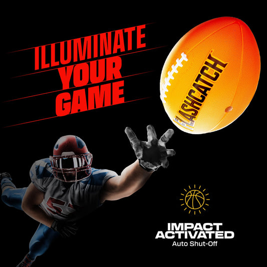 FlashCatch light up football in motion for safe, illuminated play during dusk.