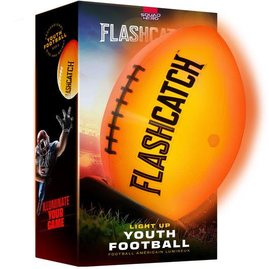 FlashCatch light up football glowing at night for enhanced visibility and fun.