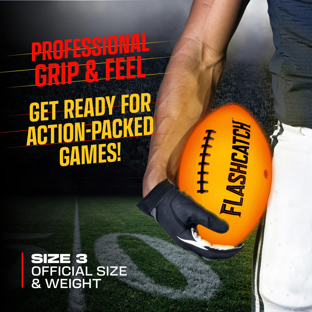 FlashCatch size-3 light up football demonstrates kid-friendly grip and smooth handling.