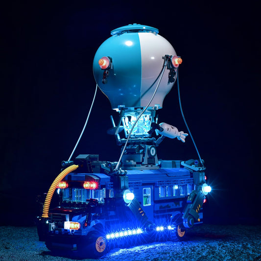 Flashebrick Battle Bus LED kit closeup highlighting precise attachment for vibrant lighting.
