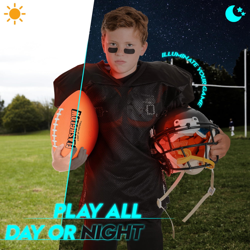 FLASHGLOW glow in the dark football in hand for dynamic training