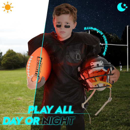 FLASHGLOW glow in the dark football in hand for dynamic training