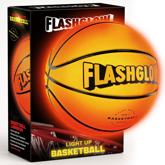 FLASHGLOW light-up LED basketball glows in darkness for clearer night games.