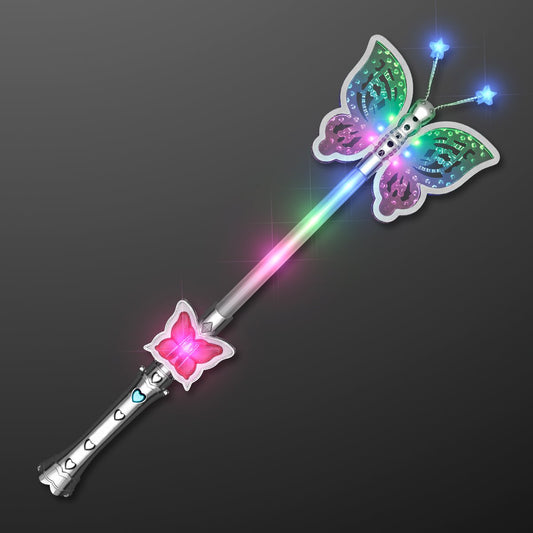 FlashingBlinkyLights butterfly wand lit in hand showing bright color change for events