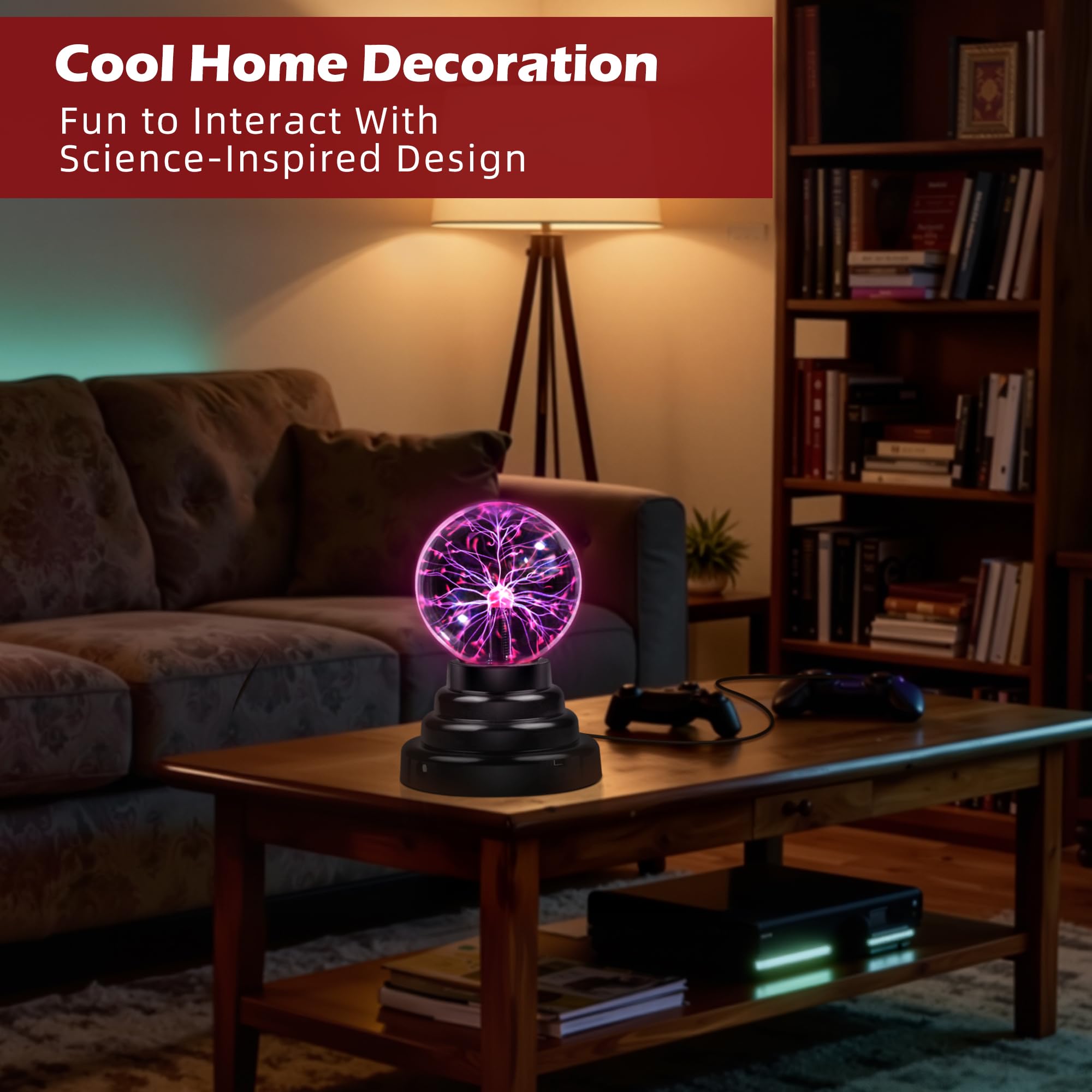 Flashmen Plasma Ball placed on a desk as a stylish study decor