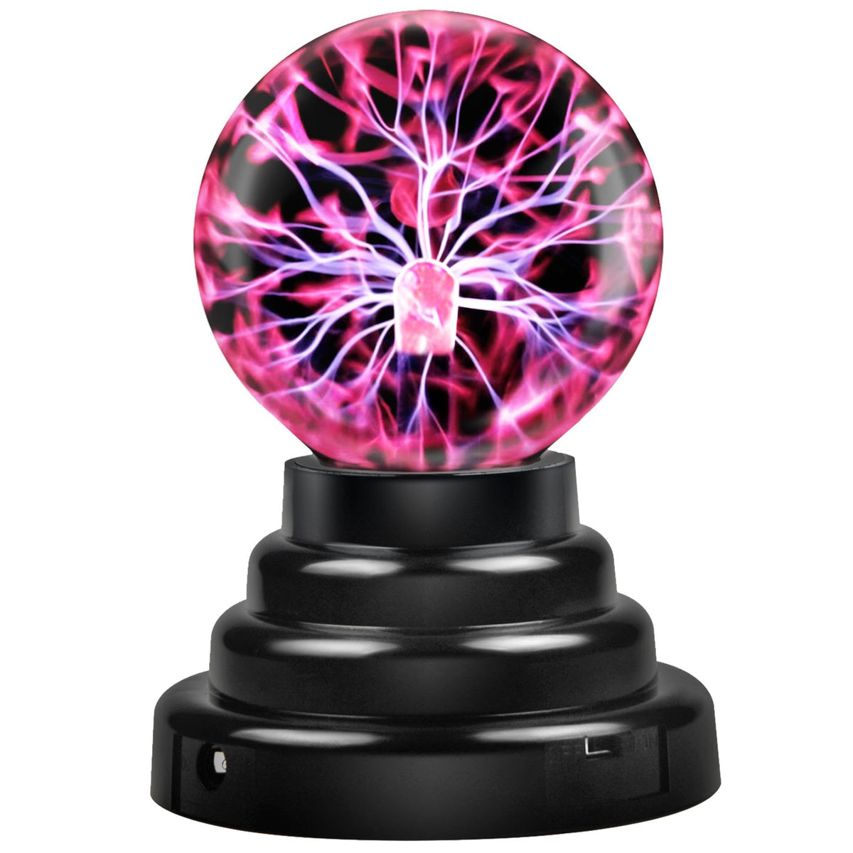 Flashmen Plasma Ball 3-inch glass globe glowing as a desk accent