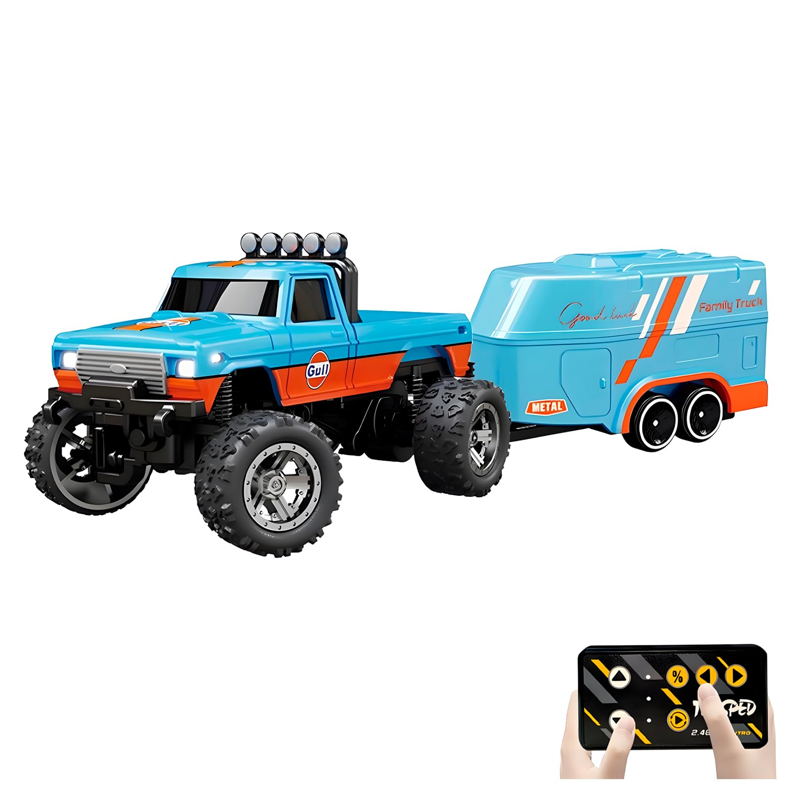 Flashstar Mini RC Truck Blue-A side view highlights compact design for portable play.