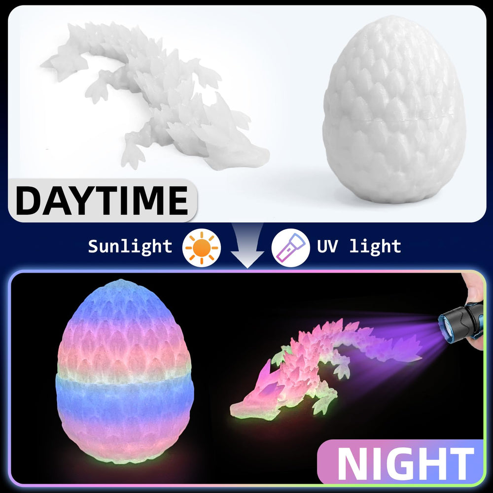 Flavery dragon egg opened to reveal colorful dragon figurine.