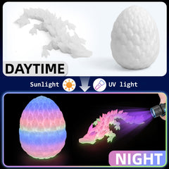 Flavery dragon egg opened to reveal colorful dragon figurine.