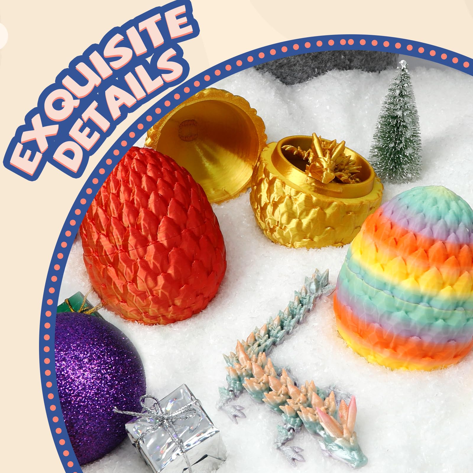 Flavery dragon inside crystal figure visible for tactile play.