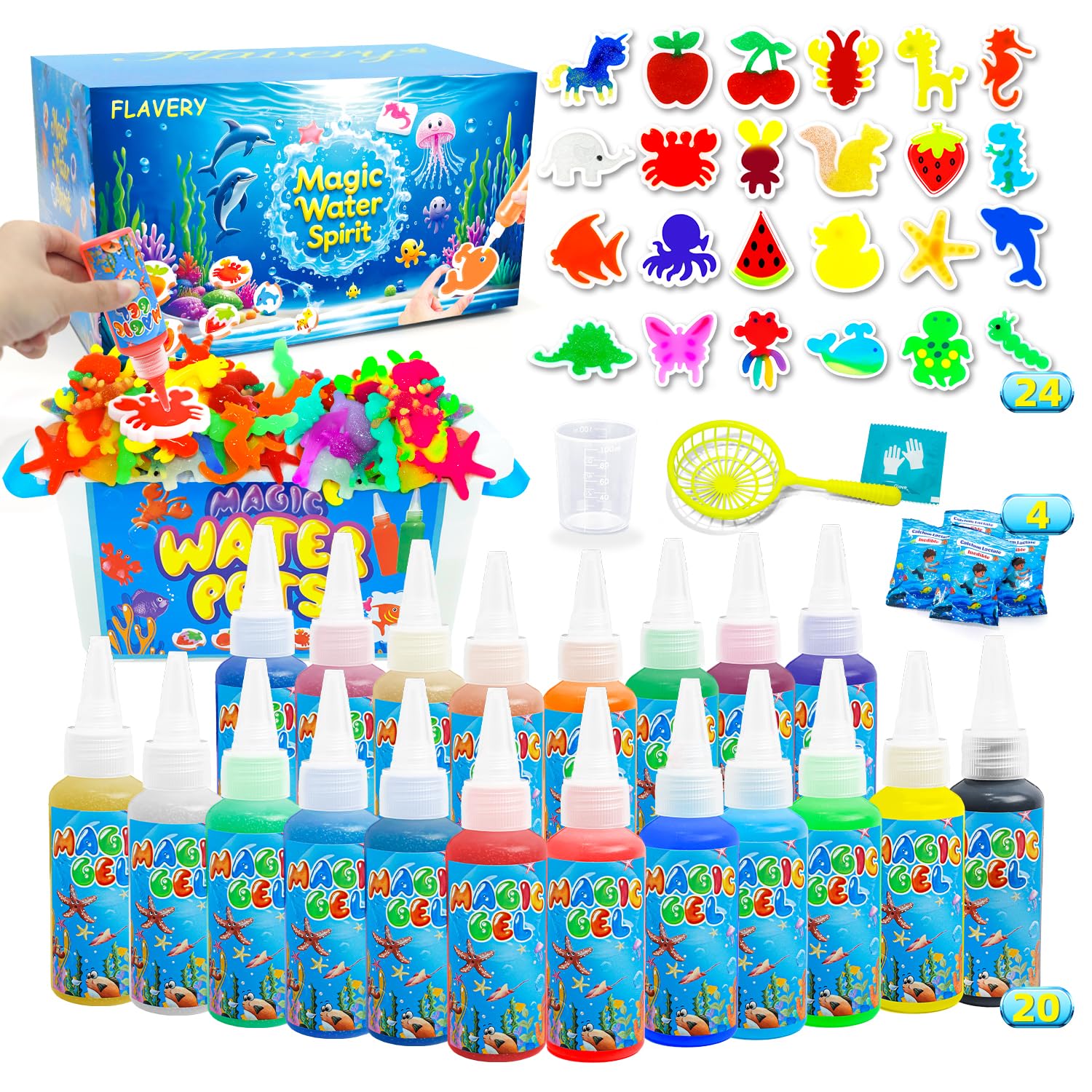 Flavery Magic Water Elf Kit packaging showcases colorful gels for gift-ready creativity.
