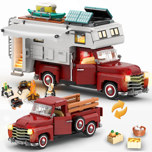 FliCineCrt car-building-block camper-van 2in1 for creative play and display.