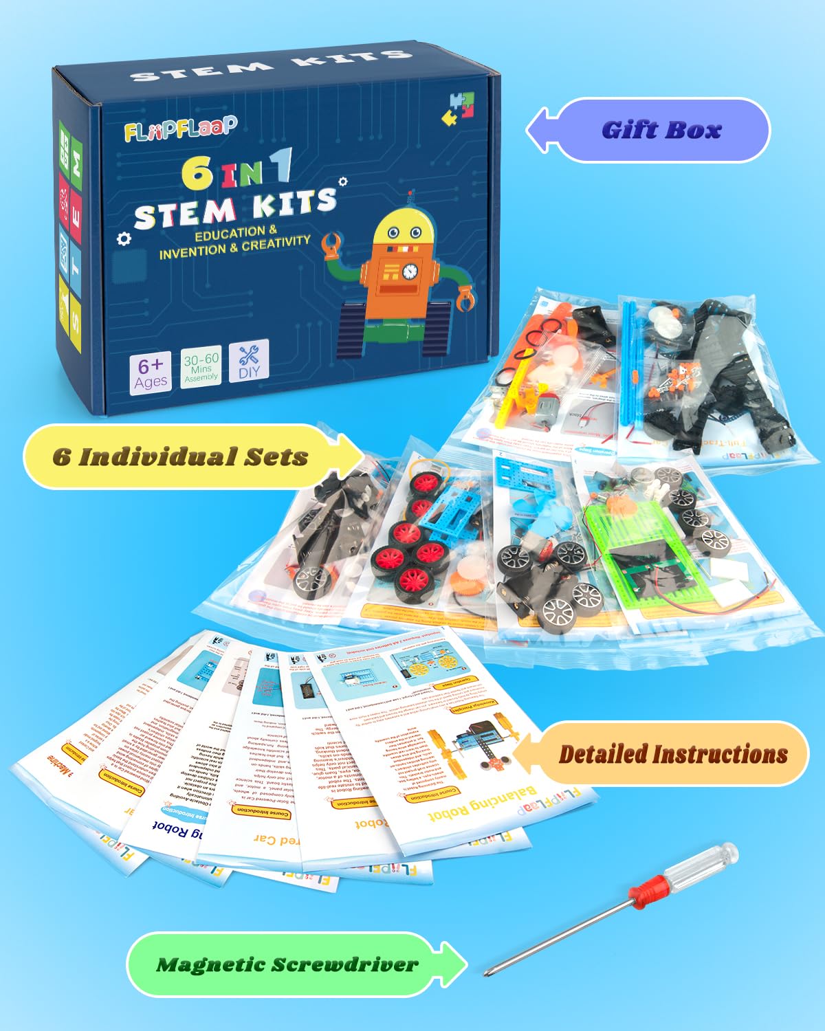 FliipFlaap 6-in-1 STEM Kit gift-ready box for birthdays and family time