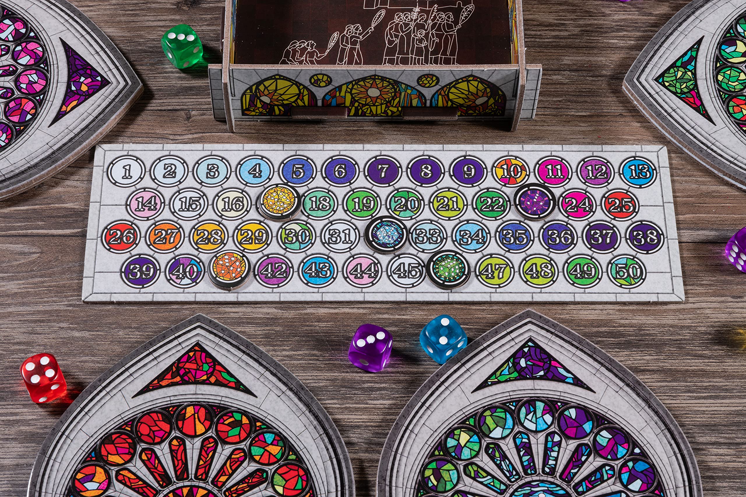 Floodgate Sagrada-round-track helps track progress as you build your window