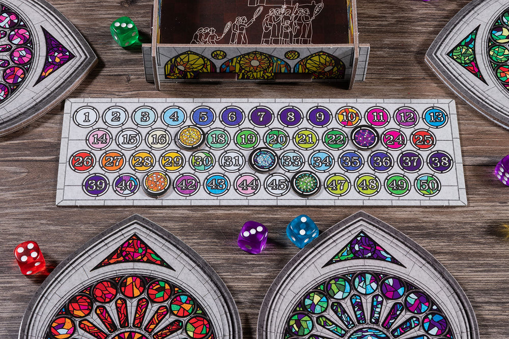 Floodgate Sagrada-round-track helps track progress as you build your window