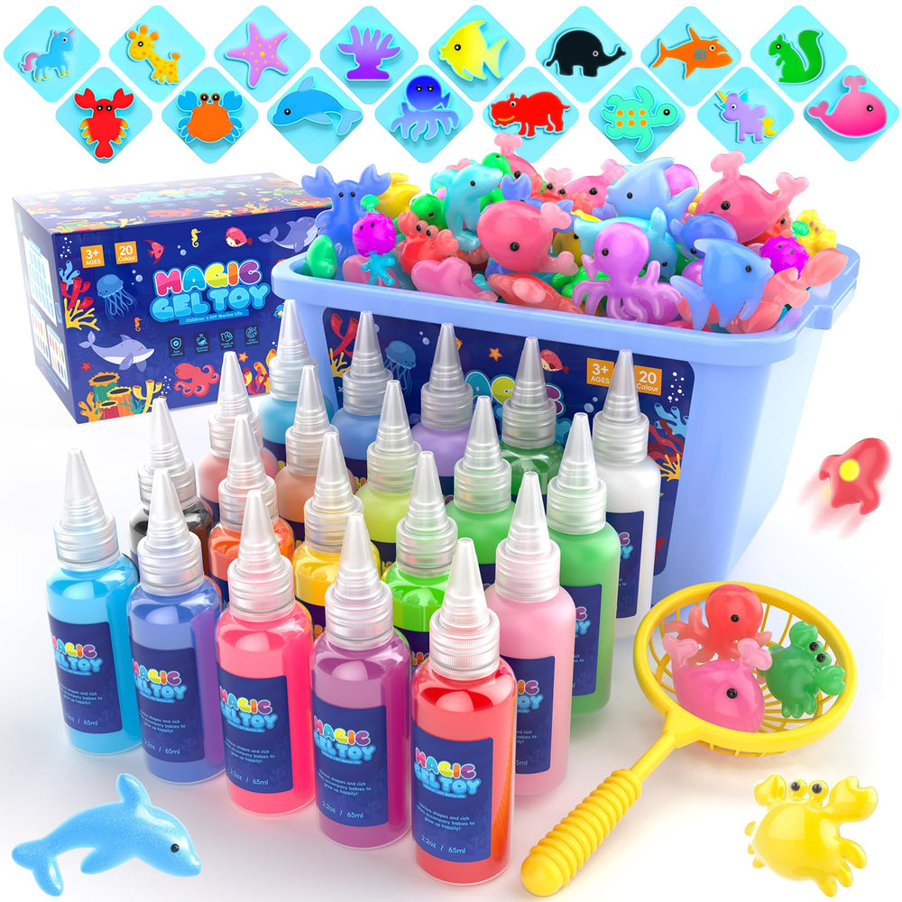 Flooyes Magic Gel Elf Toy Kit contents shown for creative craft sessions.