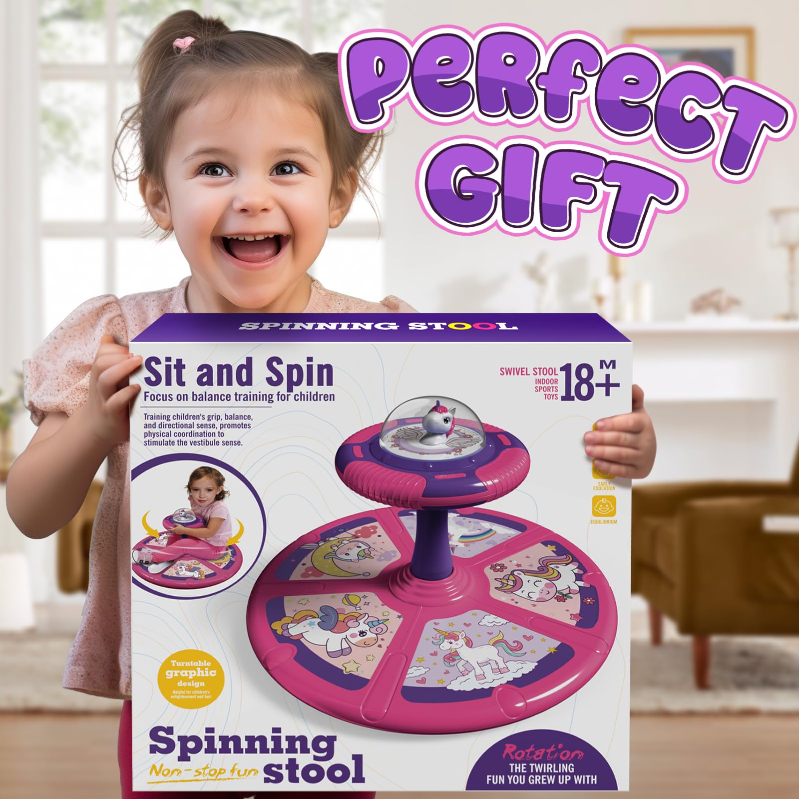 Flooyes Unicorn Sit and Spin packaged as a gift-ready present