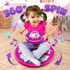 Flooyes Unicorn Sit and Spin with LED lights and musical melodies for toddlers
