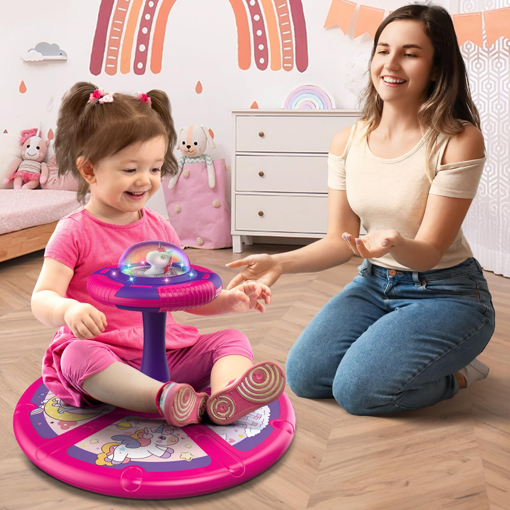 Flooyes Unicorn Sit and Spin provides multisensory play with lights and music