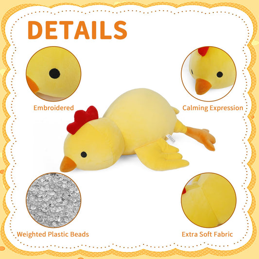FLORVIV weighted chick plush 24in side view provides hug-ready support for travel.