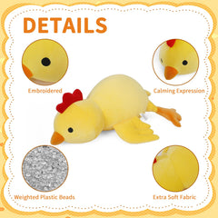 FLORVIV weighted chick plush 24in side view provides hug-ready support for travel.
