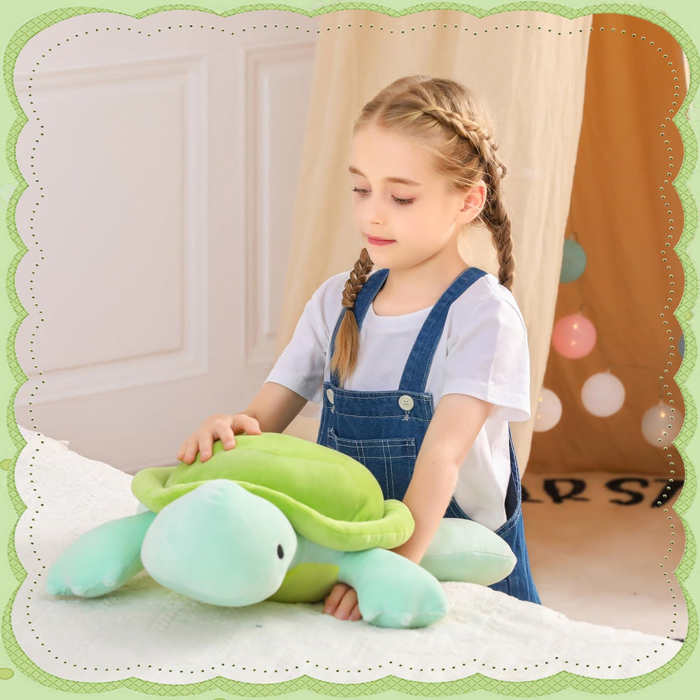 Florviv weighted turtle lap cuddle angle demonstrates cozy comfort during reading.
