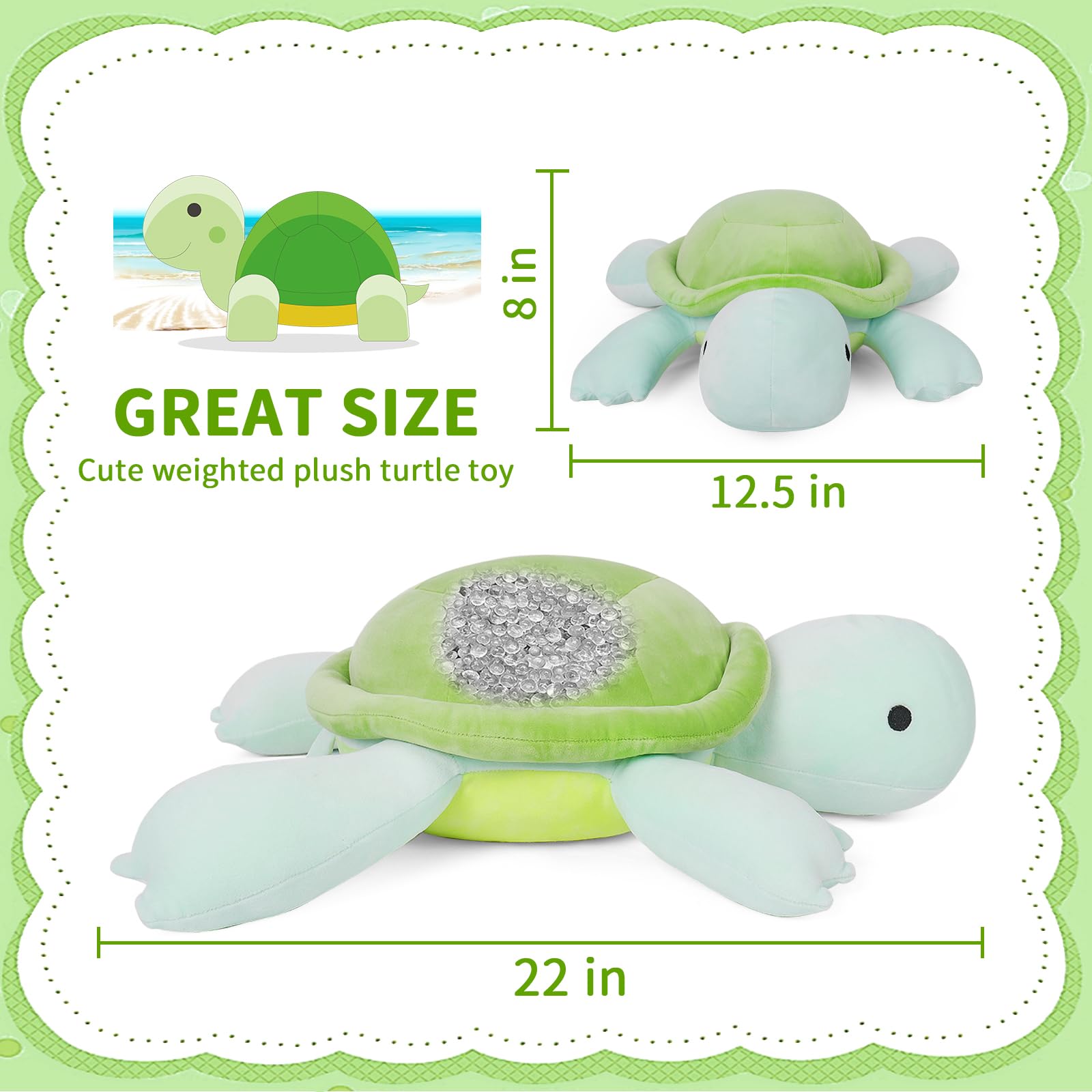Florviv weighted turtle plush fabric close-up emphasizes skin-friendly plush texture.
