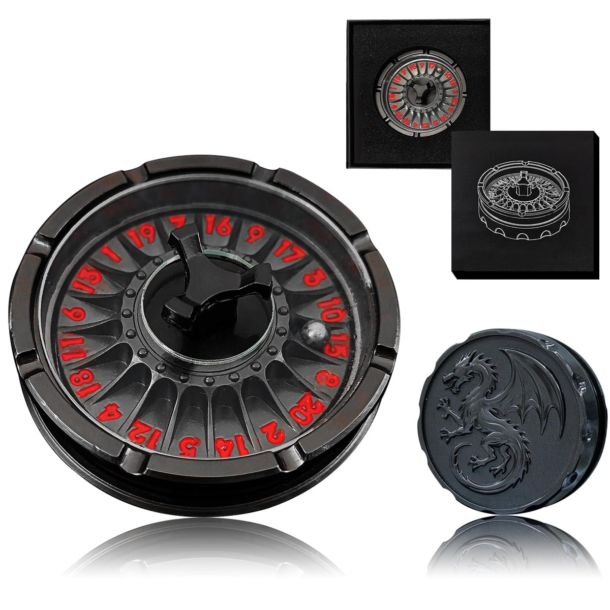 FLUEFOWL g20 roulette dice spinner close-up with dragon scales for tactile feedback.